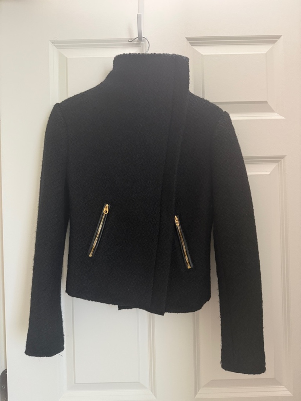 Like new - Juicy Couture Asymetrical Black Bouclé Moto Jacket with Gold Hardware